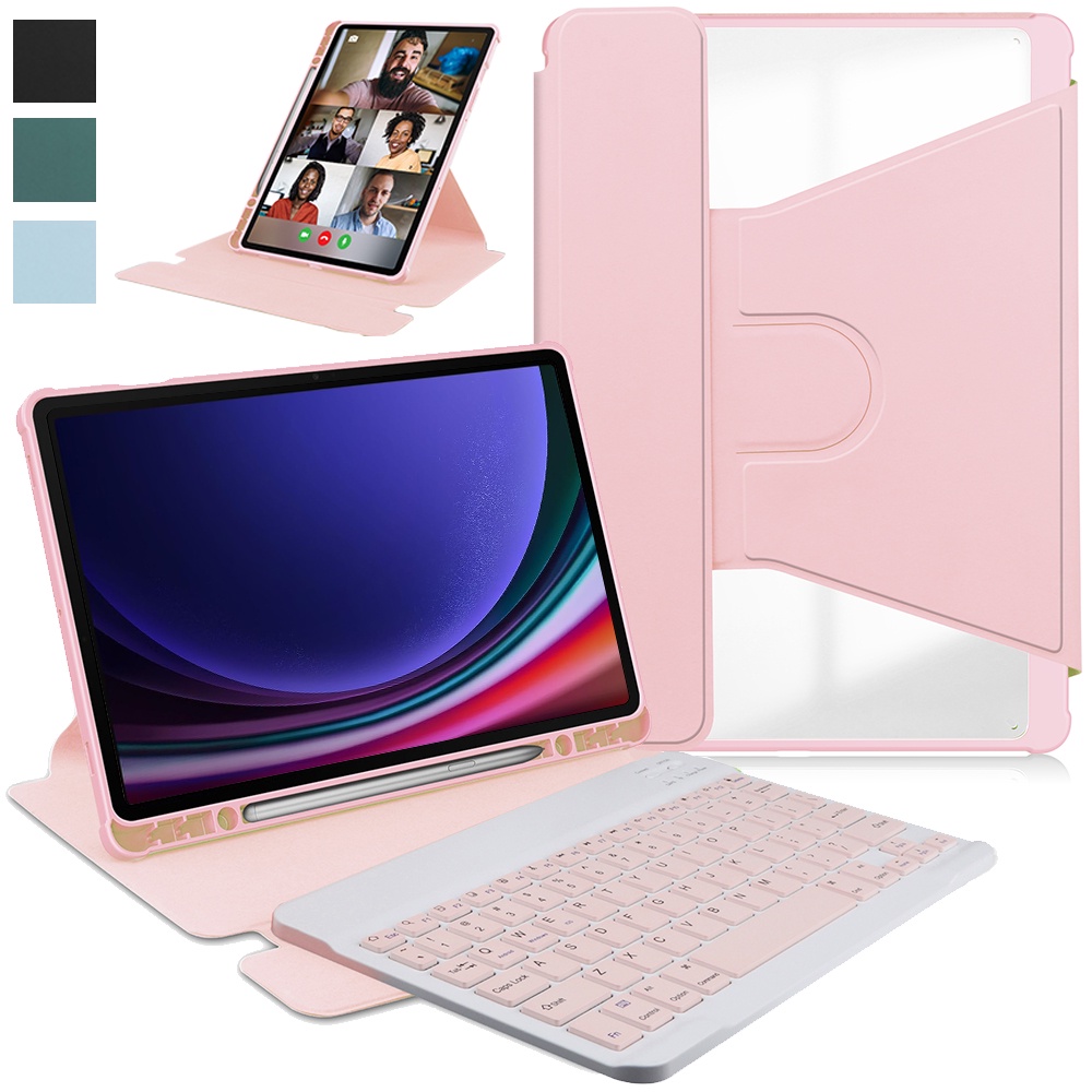 Hộp đựng bàn phím bluetooth xoay 360 cho samsung galaxy tab s9 plus 12.4 s9 11 inch với nắp đậy giá đỡ bút chì (không bao gồm bàn phím)