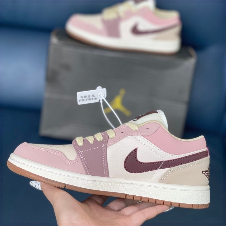 Giày thể thao jordan cổ thấp nữ màu trà sữa cao cấp, giày sneaker jd1 mid tea nữ màu hồng đất full box G345