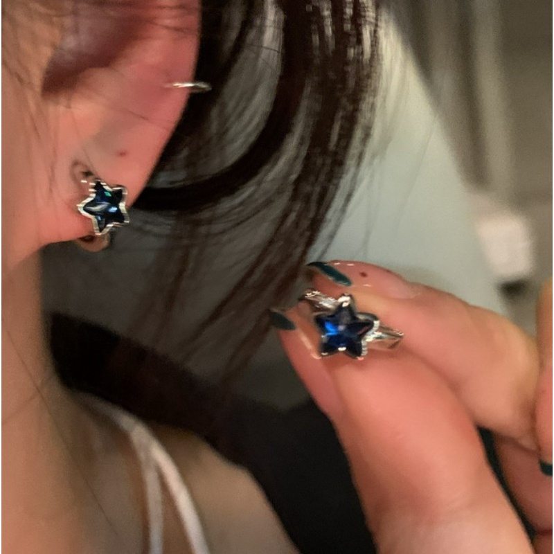 Sweet cool girls blue star s925 sterling silver buckle earring ear studs phụ kiện