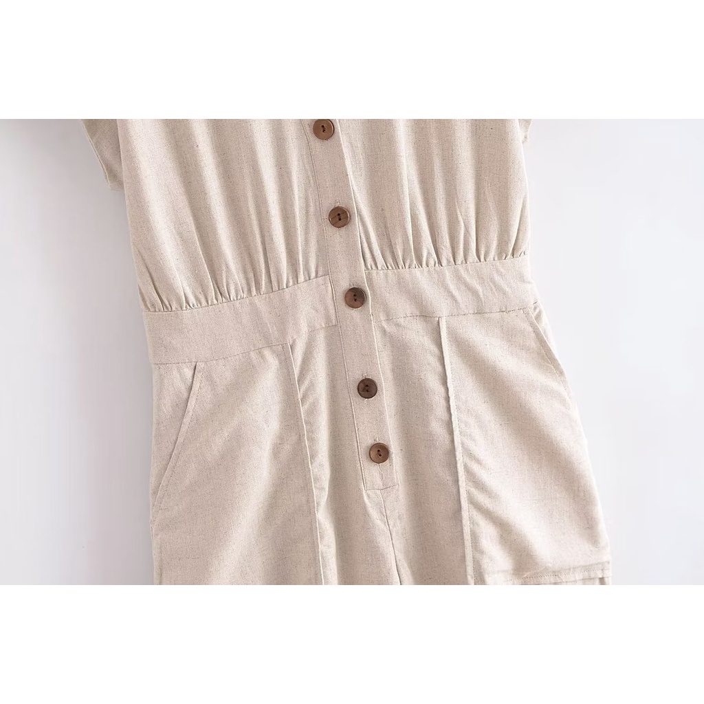 Zara jumpsuit Vải Lanh Tay Ngắn Màu Trơn Phong Cách Âu Mỹ Thời Trang Cho Nữ 23 Tuổi0387154
