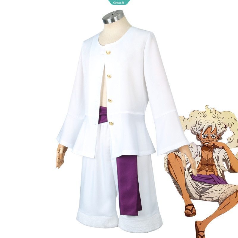 Gear 5 nika luffy cosplay trang phục one piece anime trang phục trang phục áo sơ mi quần với dạng sash anime quần áo trắng quà tặng người lớn