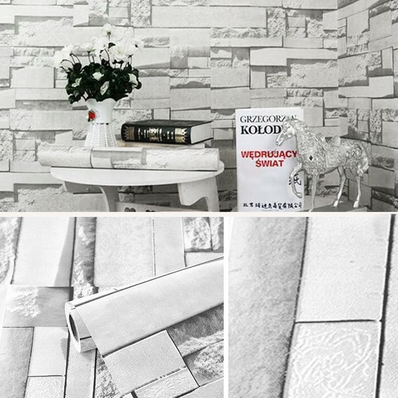 Decal giấy dán tường giả gạch xám khói khổ 45cm keo sẵn