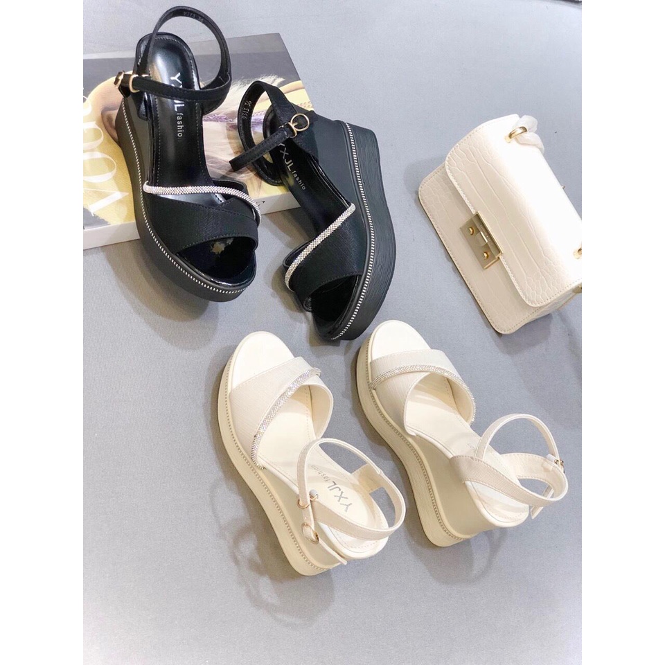Dép sandan nữ đế xuồng cao 10 phân phối quai xéo đính đá siêu xinh SDX09 ANN_Official