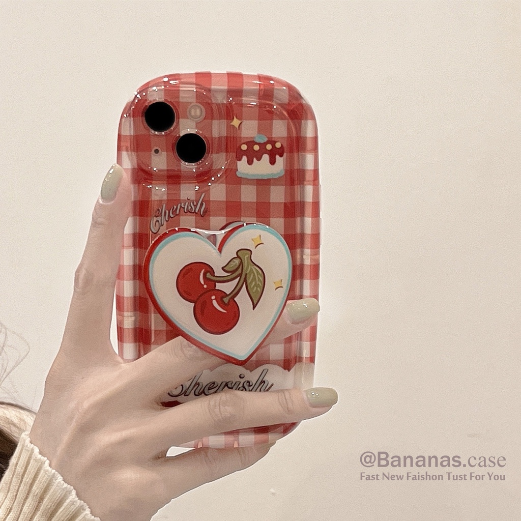 Ốp Điện Thoại Mềm Có Giá Đỡ Hình Cherry Cho iPhone 14 Plus 14 13 12 11 Pro Max X Xr Xs Max 7 8 6 6s Plus