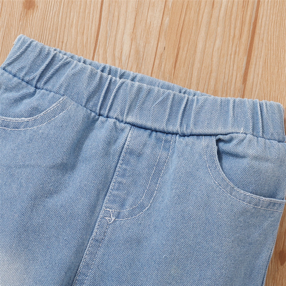 Set Đồ Mùa Hè 2 Món Gồm Áo Hai Dây Chấm Bi + Quần Denim Ống Loe Dáng Rộng Thời Trang Cho Bé Gái Sơ Sinh