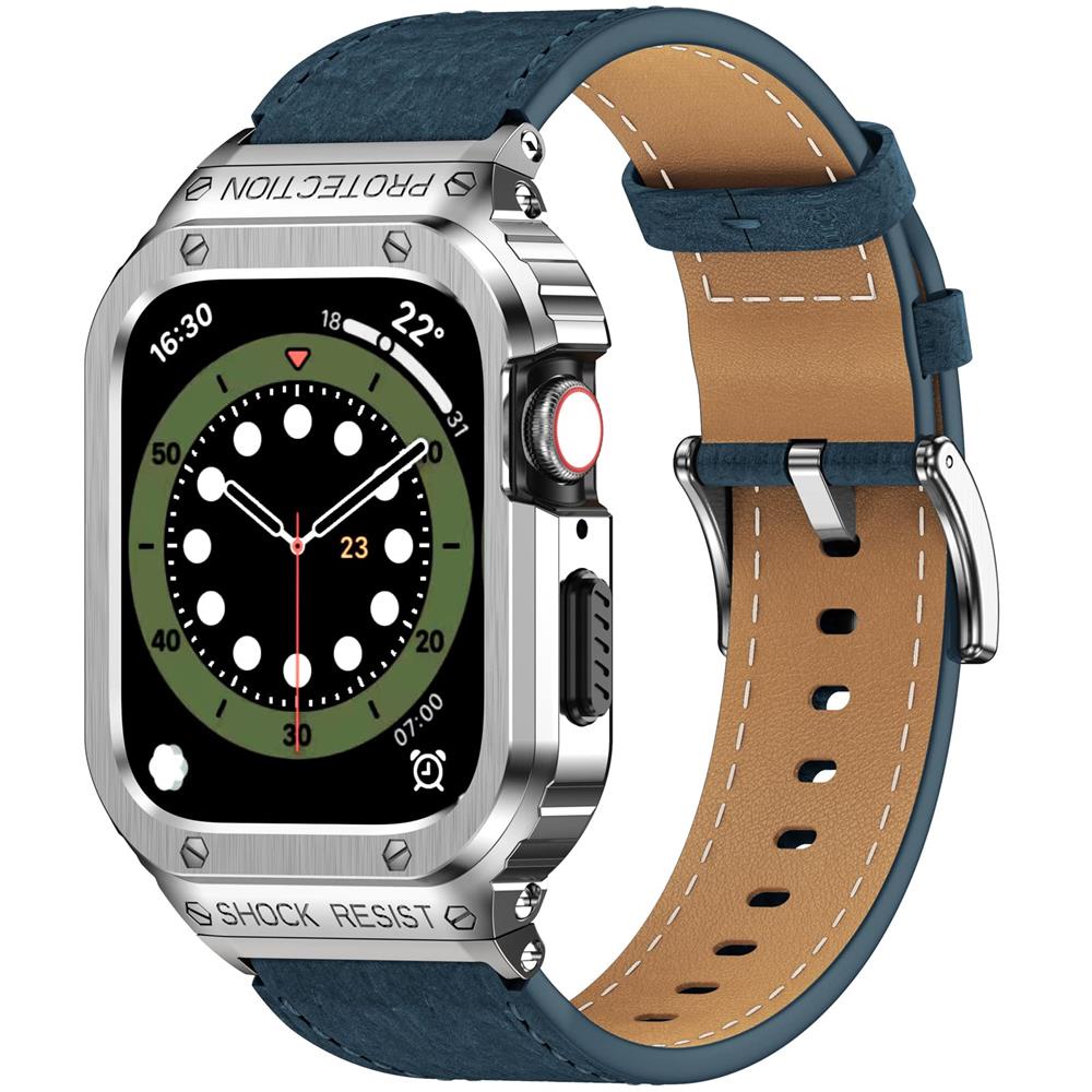 Jansin Mod Kit Metal Case with Leather Watch Band For iwatch series ultra 8 SE 7 6 5 4 49mm 44mm 45mm