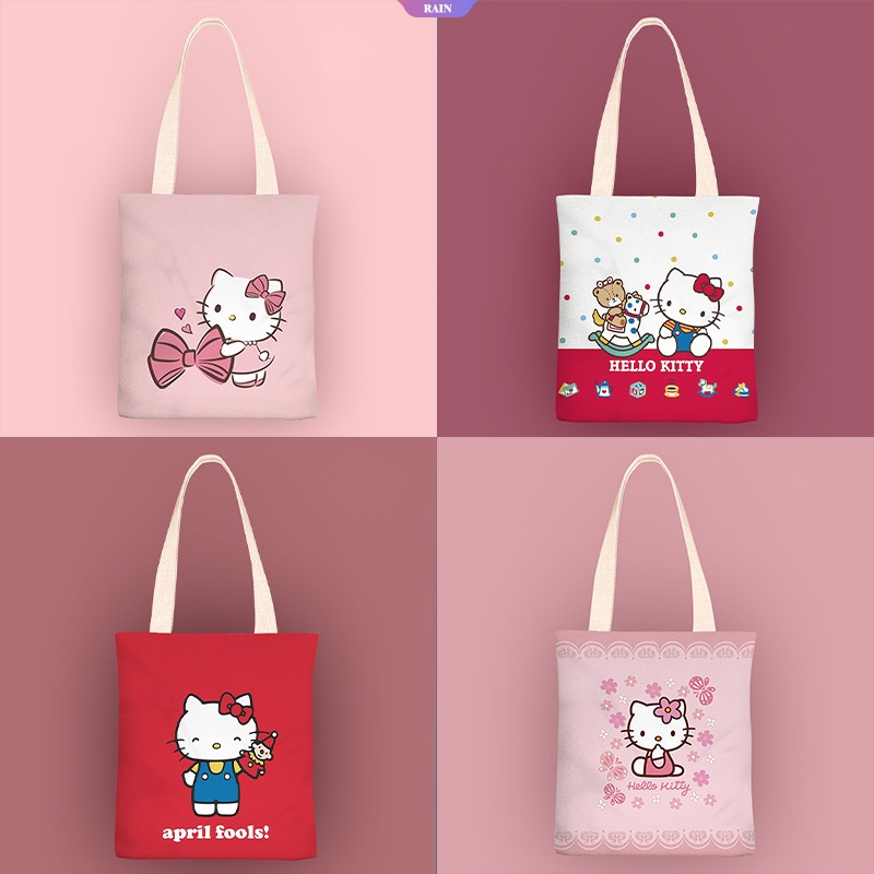 SANRIO Túi Xách Đeo Vai Vải Bạt Ngăn Chứa Rộng 38CM In Hình Hello Kitty Đáng Yêu Cho Nữ