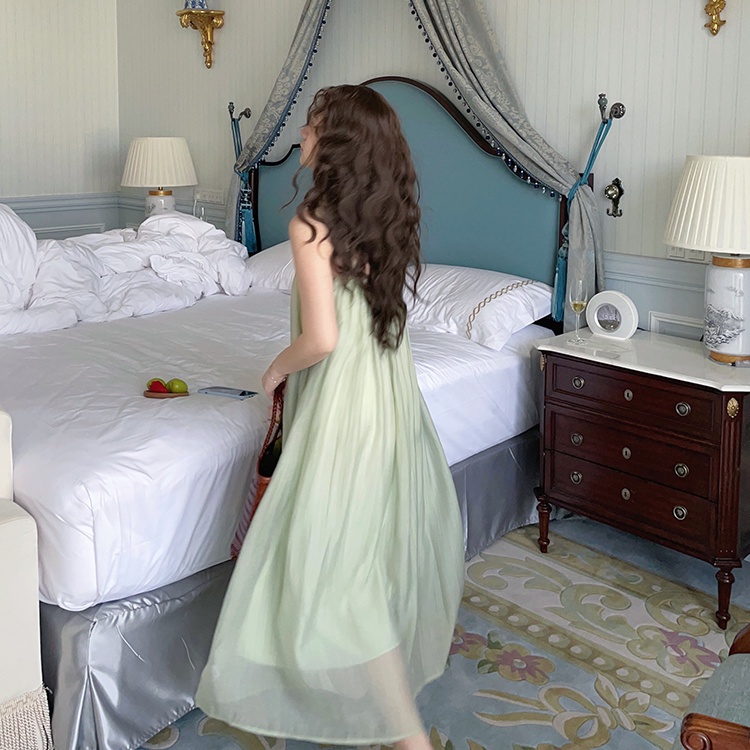 [F &amp; X] Đầm Hai Dây Dáng Dài Màu Xanh Lá Cây Phong Cách Mới Mùa Hè Cho Nữ