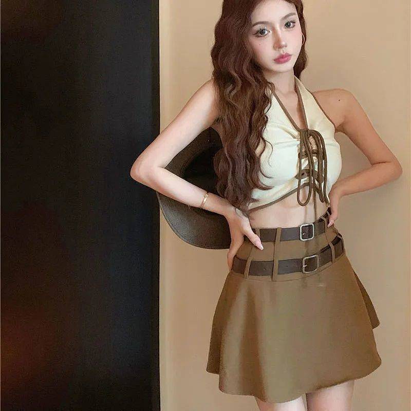 Pure Desire Style Hot Girl Camisole Women's Summer Design Sense Niche Sleeveless Outer Wear Sports Short T-shirt Top Ins kVlB