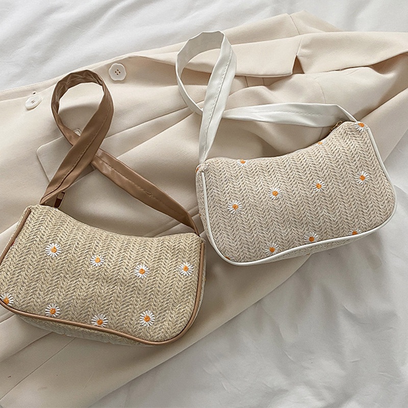 Túi Xách Đan Rơm Đính Hoa Cúc Thời Trang Cho Nữ