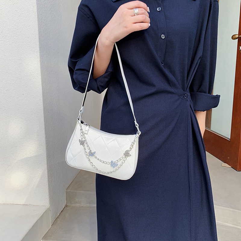 Fancy Túi Xách Đeo Dưới Cánh Tay Cỡ Nhỏ Màu Trơn Họa Tiết Bướm Phối Dây Xích Thời Trang Cho Nữ