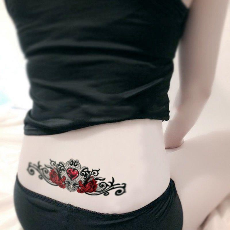 Miếng Dán Hình Xăm Ren Hoa Hồng Đỏ 1 Năm Chống Nước Lâu Trôi