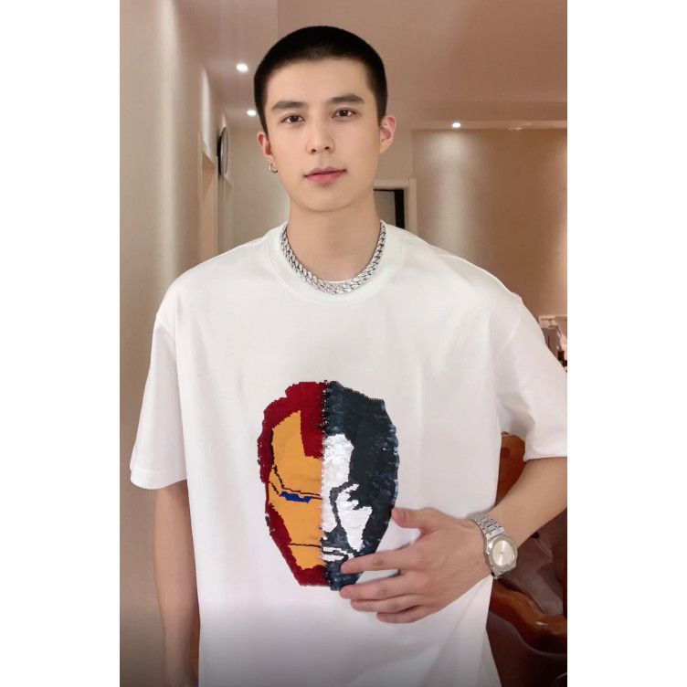 Áo Thun Cotton Cổ Tròn Ngắn Tay In Hoạt Hình Người Nhện Đính Kim Sa Thay Đổi Màu Sắc Thời Trang Unisex 2023