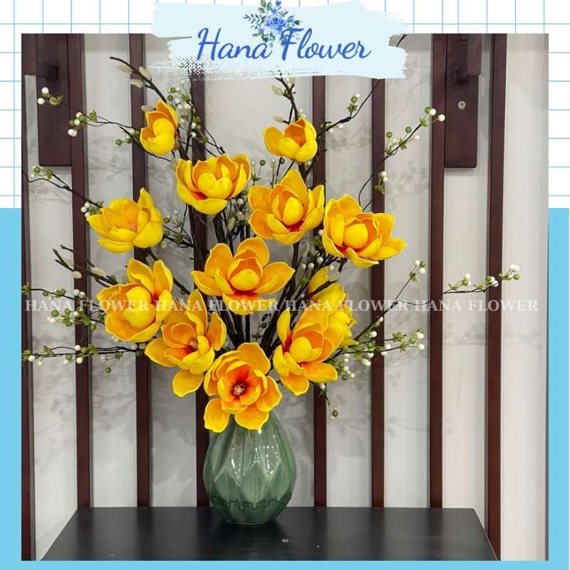 Hoa mộc lan,hoa giả để bàn, cành mộc lan xốp 6 bông trang trí nhà cửa - Hana Flower