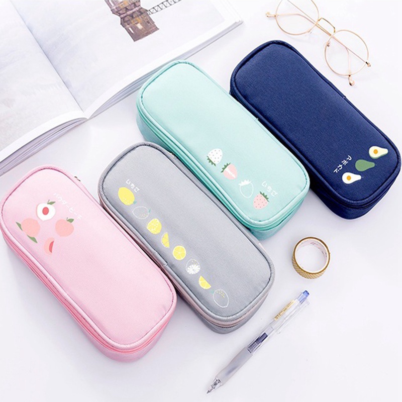 Túi Đựng Bút Bằng Vải Canvas In Hình Trái Cây Sáng Tạo Đa Năng Dành Cho Học Sinh Ốp