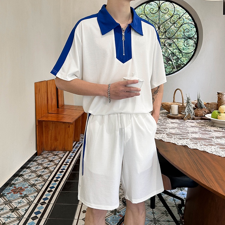 Set Áo polo Ngắn Tay Và Quần Short Ống Rộng Thời Trang Xu Hướng Hàn Quốc