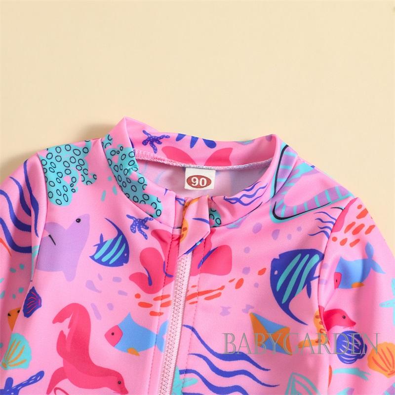 Đồ Bơi Một Mảnh Tay Dài Cổ Đứng Có Khóa Kéo In Họa Tiết Động Vật Biển Thời Trang Mùa Hè Cho Bé Gái 1-5 Tuổi