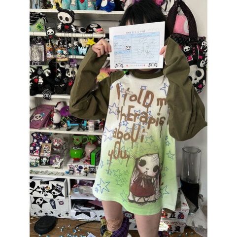 Y2k Áo Sweatshirt Raglan Tay Dài Dáng Rộng In Họa Tiết Graffiti Văn Hóa Châu Á Hoạt Hình Phong Cách Punk