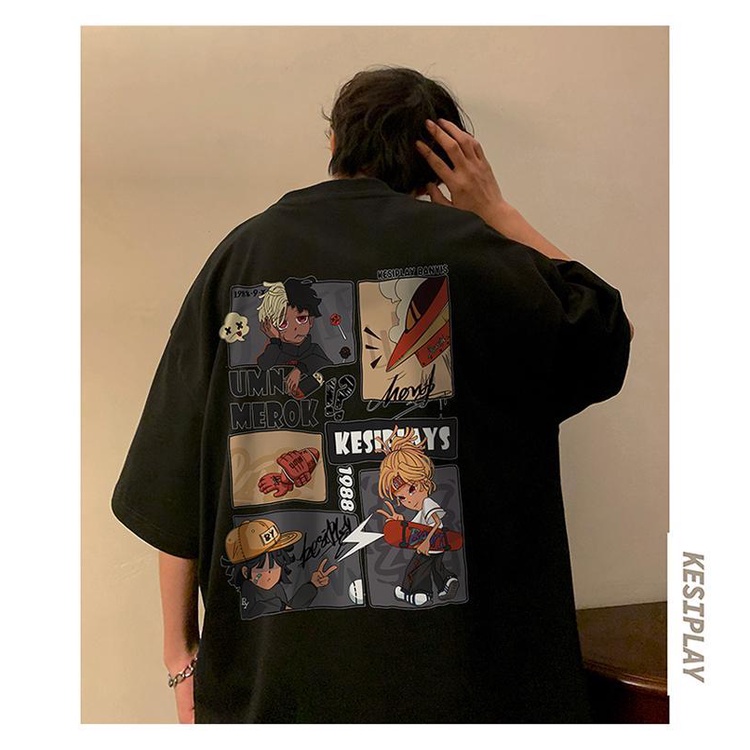 Áo Thun Tay Ngắn Dáng Rộng Phong Cách Hip Hop Đường Phố Mỹ Plus Size Cho Nam