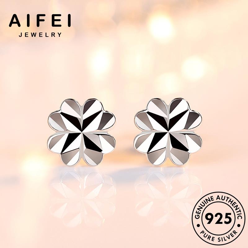 AIFEI JEWELRY may kiện bông tai Thời lá thời thật tròn trang tua hàn 925 quốc khuyên xỏ vành nguyên bản nữ cỏ mắn ba bạc sức phụ E83