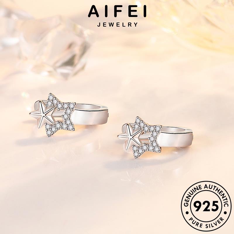 AIFEI JEWELRY 925 tai thời thật tròn xỏ nguyên tua bản vành cương phụ Thời trang sức kim khuyên ngôi moissanite bông kiện năm nữ bạc hàn trang thời cánh quốc sao E693