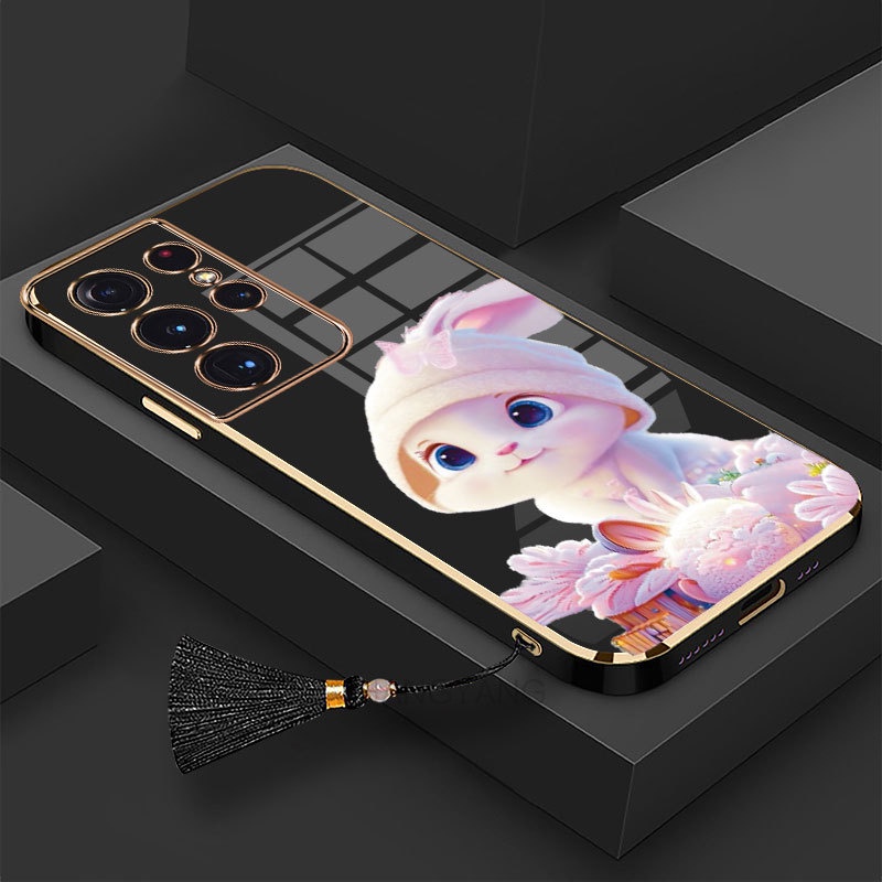 ốp lưng Samsung s23 Ultra s23 plus s23 Ốp Điện Thoại Tpu Dẻo Mạ Màu Gradient In Hình Thỏ Kèm Dây Đeo Cho Samsung s23 Ultra s23 plus s23