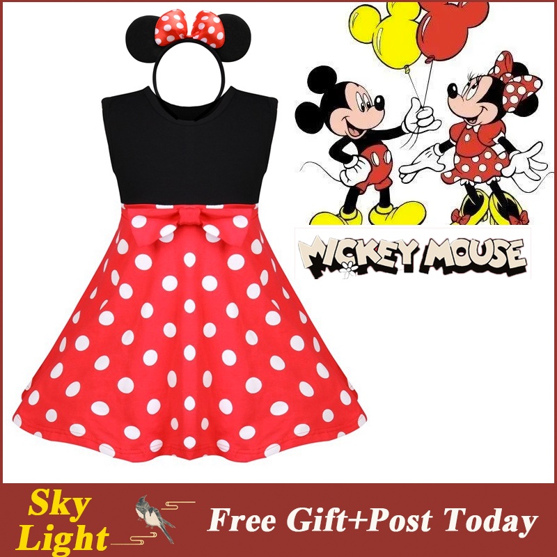 Đầm Ngủ Sát Nách In Họa Tiết Chuột Mickey / Minnie Dễ Thương Thời Trang Mùa Hè Cho Bé Gái