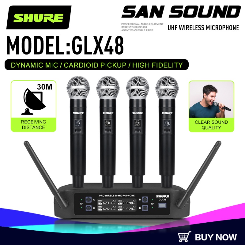 micro không dây SHURE GLX48 4 PCS mic hát karaoke 4 channel microphone Chất lượng âm thanh trung thực cao Khoảng cách