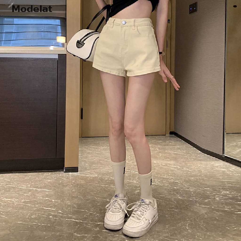 Quần Short Denim Lưng Cao Dáng Chữ A Phong Cách Thời Trang Hàn Quốc