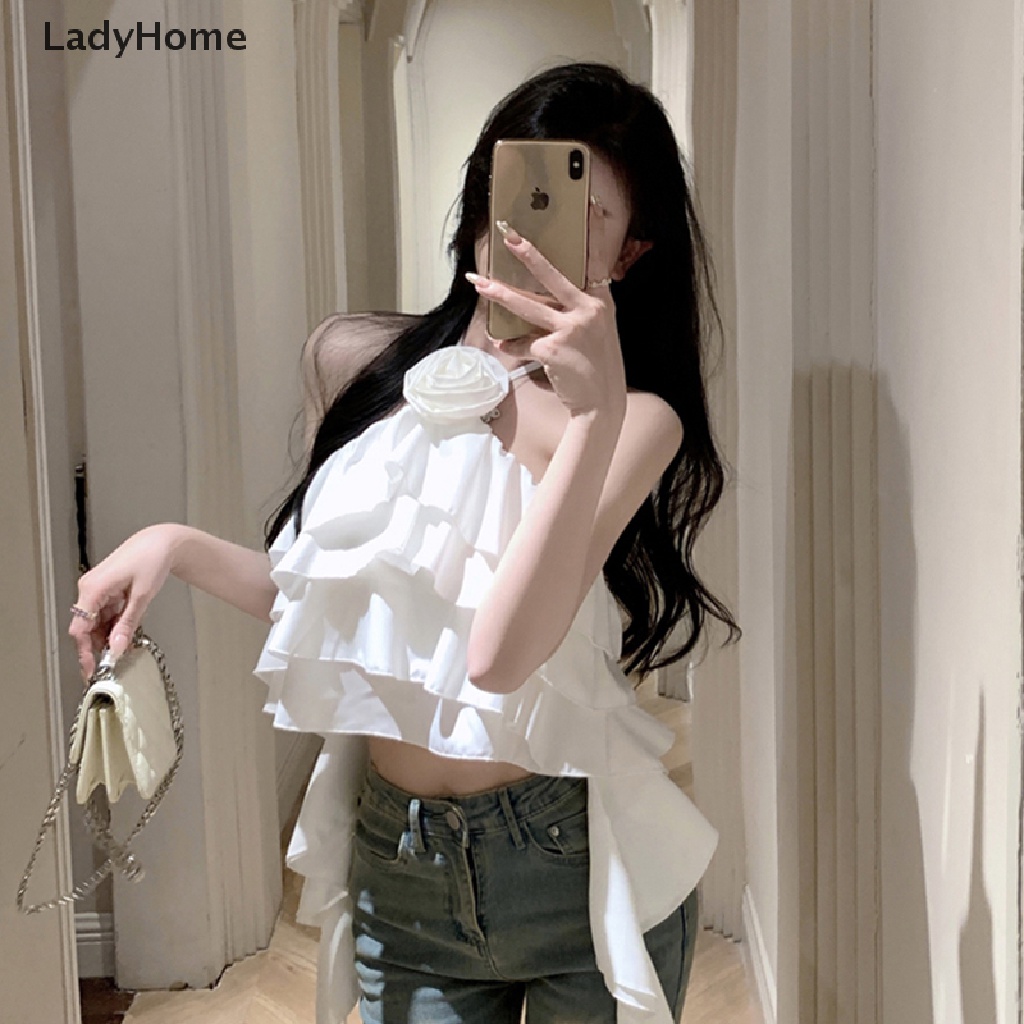 Áo Hai Dây Hở Lưng Phối Bèo In Họa Tiết Hoa Thời Trang Mùa Hè Quyến Rũ Cho Nữ