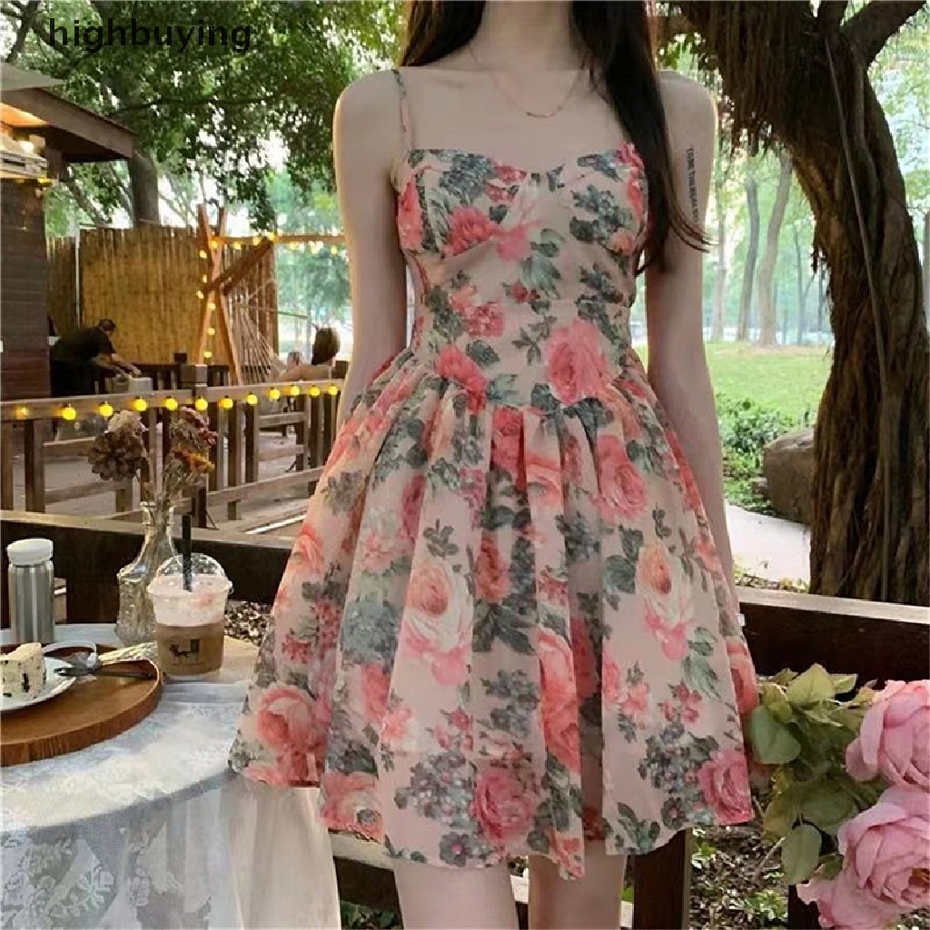 Đầm Hai Dây Dáng Chữ A Họa Tiết Hoa Phong Cách Pháp Thời Trang Mùa Hè Cho Nữ