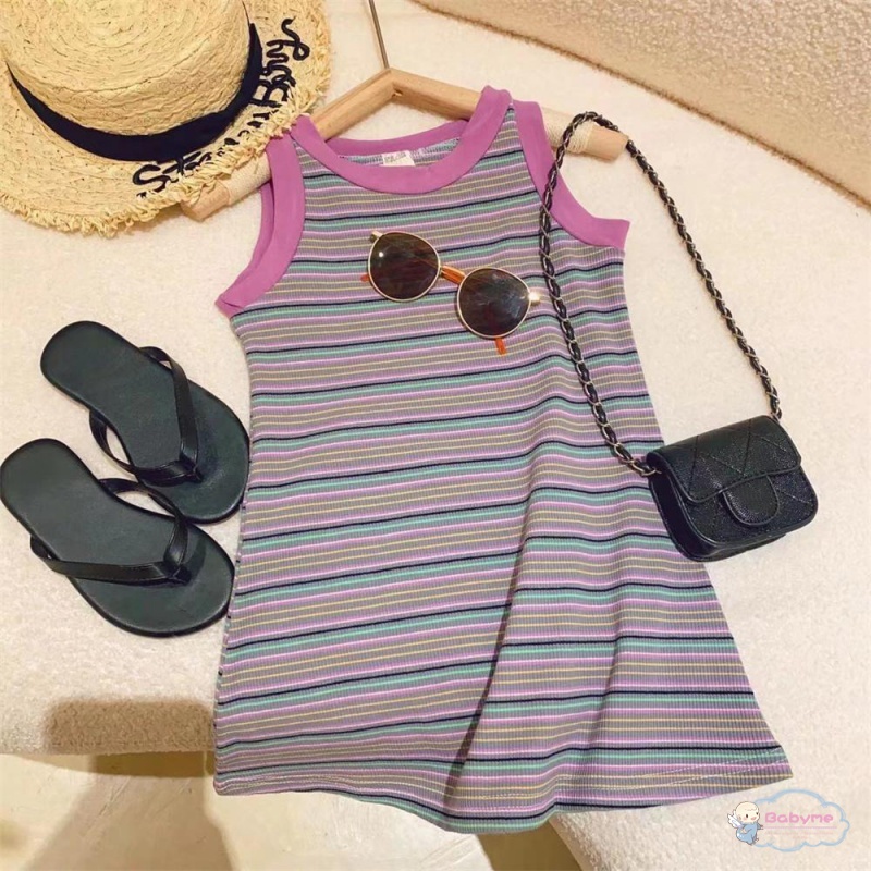 Đầm Mùa Hè Thoải Mái Dễ Thương Kẻ Sọc Phong Cách Hàn Quốc Cho Bé Gái