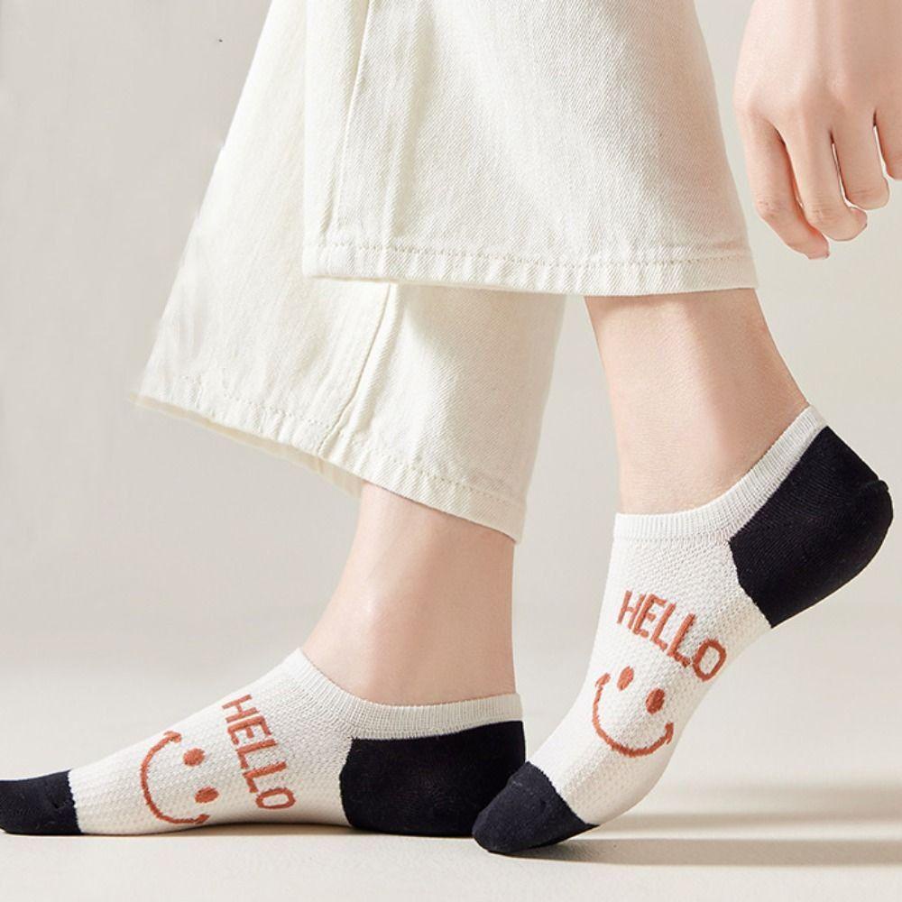 Đôi Vớ Thuyền Ngắn In Chữ Họa Tiết Mặt Cười Thoải Mái Cho Nữ