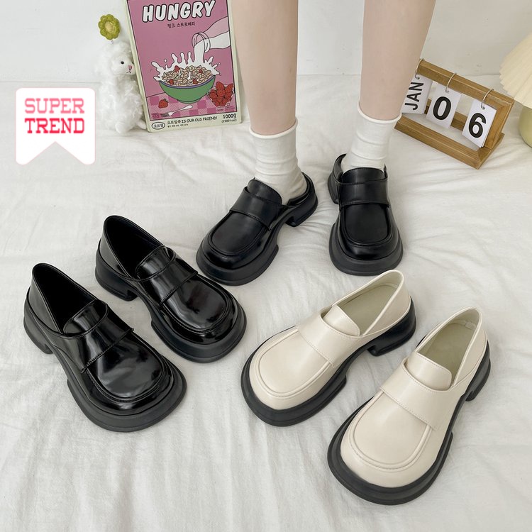 Giày Mary Jane Mũi Tròn Màu Trơn Đơn Giản Thoải Mái Hợp Thời Trang