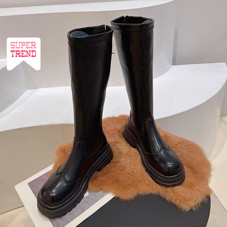 Giày Cao Gót Mũi Tròn Màu Trơn Phối Khóa Kéo Thời Trang Cho Nữ