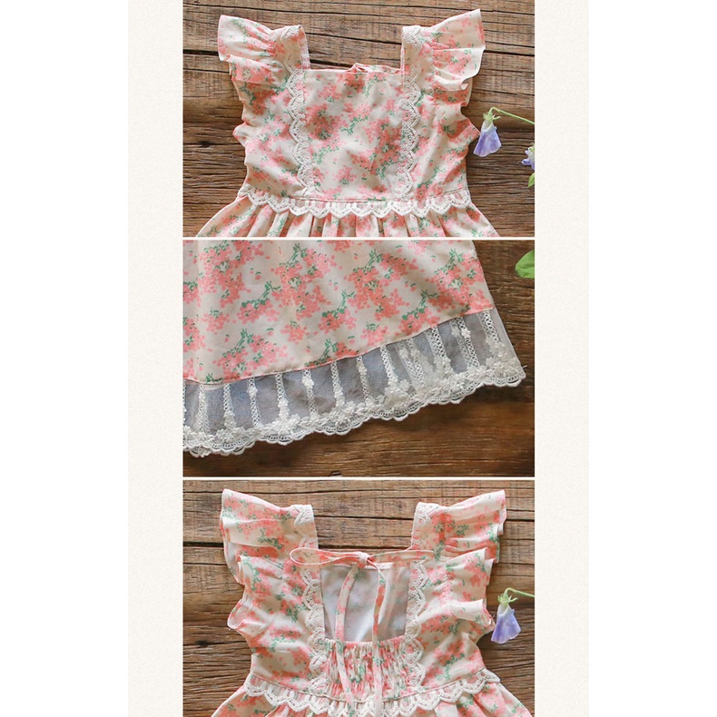 Đầm Hai Dây Phối Ren Hoa Thời Trang Mùa Hè Hàn Quốc 2023 Cho Bé Gái