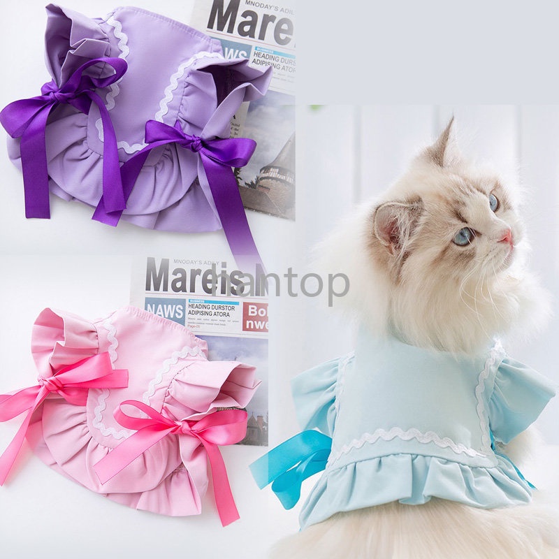 Đầm Công Chúa Mùa Hè Tay Bay Thắt Nơ Nhỏ Màu Hồng / Xanh Dương / Tím Cho Cún Cưng Shih Tzu