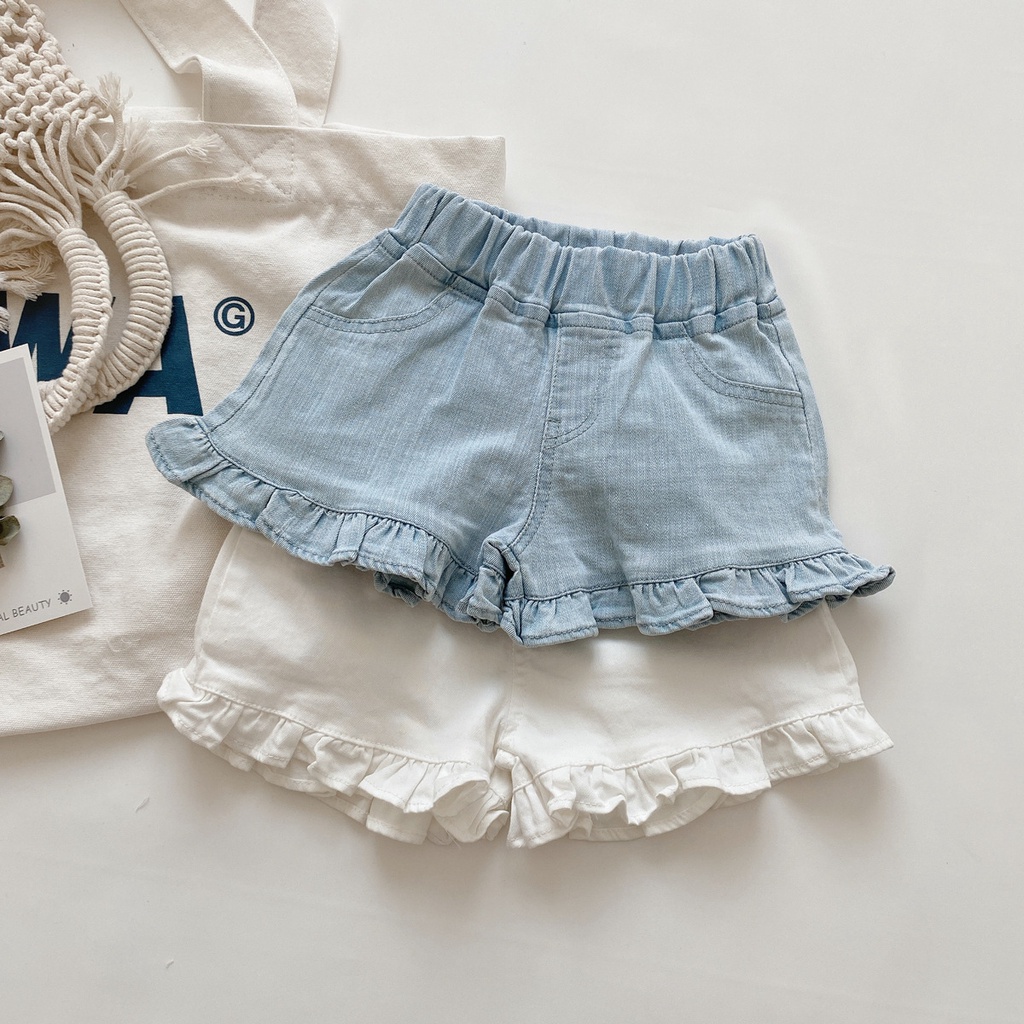 Quần Short Denim Mềm Mại Thời Trang Mùa Hè Phong Cách Hàn Quốc Cho Bé Gái