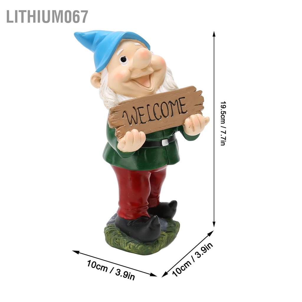Lithium067 Tượng Gnome chào mừng Chi tiết sống động đáng yêu tinh tế để trang trí sân ngoài trời