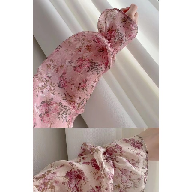 Floral Blouse Chiffon Shirt Áo Sơ Mi Dài Tay Cao Cấp Họa Tiết Hoa Phong Cách Pháp Thời Trang Mùa Xuân Mới Cho Nữ