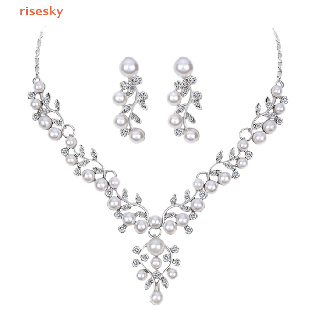 Bộ Vòng cổ + Bông Tai Ngắn Đính Ngọc Trai Nhân Tạo Thời Trang