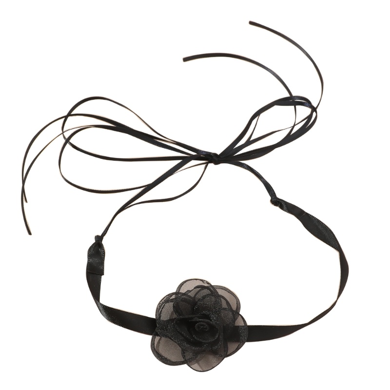 Vòng Cổ Choker Đính Nơ Hoa Trà Thanh Lịch