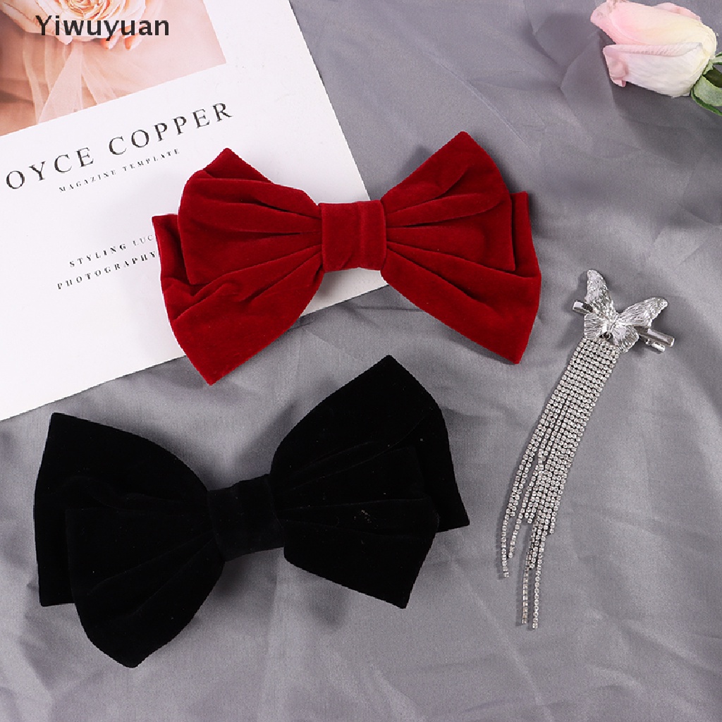 < Yiwuyuan > Trâm Cài Tóc Nơ Nhung Đính Đá Phối Tua Rua Kiểu Hàn Quốc Thủ Công Cho Bé Gái Giảm Giá