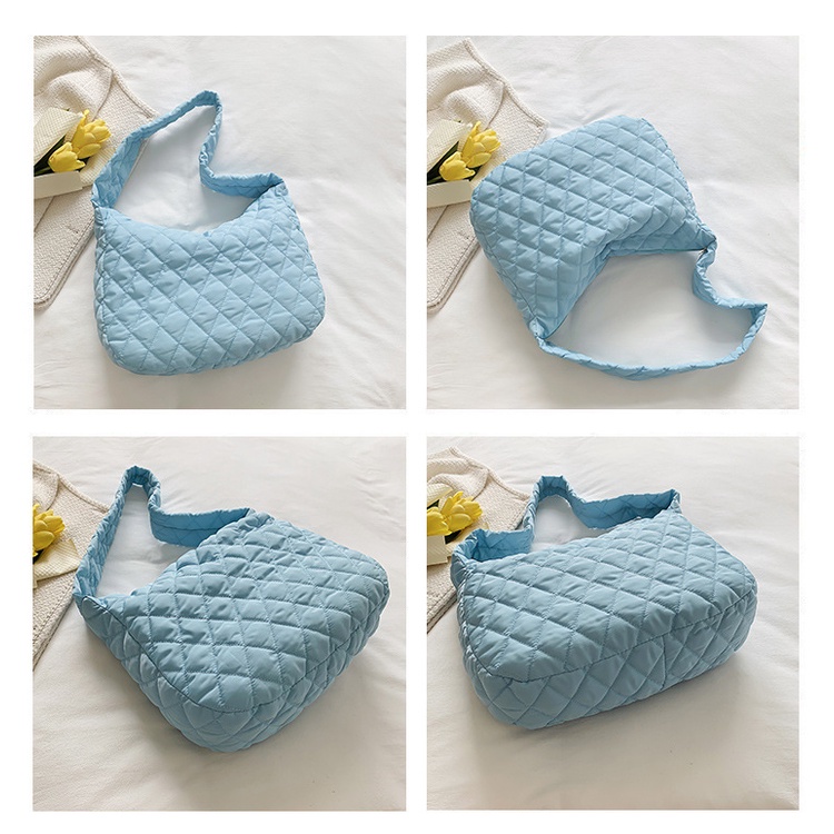 Túi Xách Đeo Vai Vải Cotton Cỡ Lớn Họa Tiết Hình Thoi Thời Trang Cho Nữ