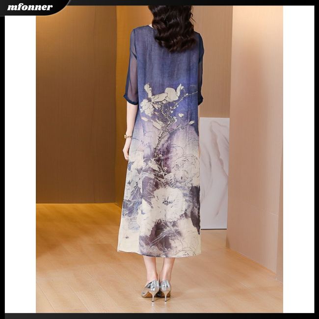 Đầm Midi Tay Ngắn Cổ Tròn Dáng Chữ A In Họa Tiết Thời Trang Mùa Hè Xinh Xắn Cho Nữ