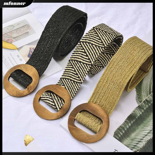 Thắt Lưng Bện Dây Khóa Gỗ Tròn Co Giãn Thời Trang Cho Nữ