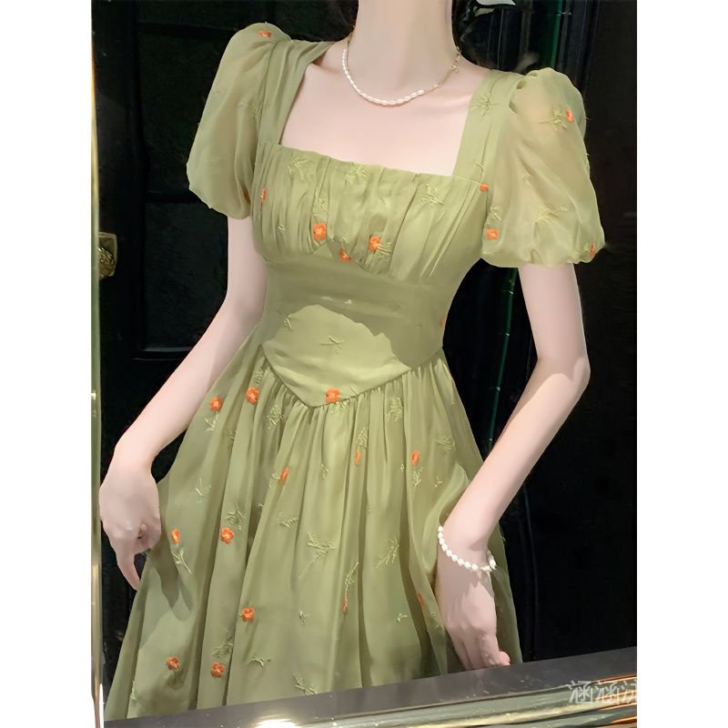 Công Chúa Màu Xanh Lá Dáng Ôm Eo Cao Cấp Phong Cách Pháp Cổ Điển Thời Trang Mùa Hè Cho Nữ Dress Women's Dress Long Dress
