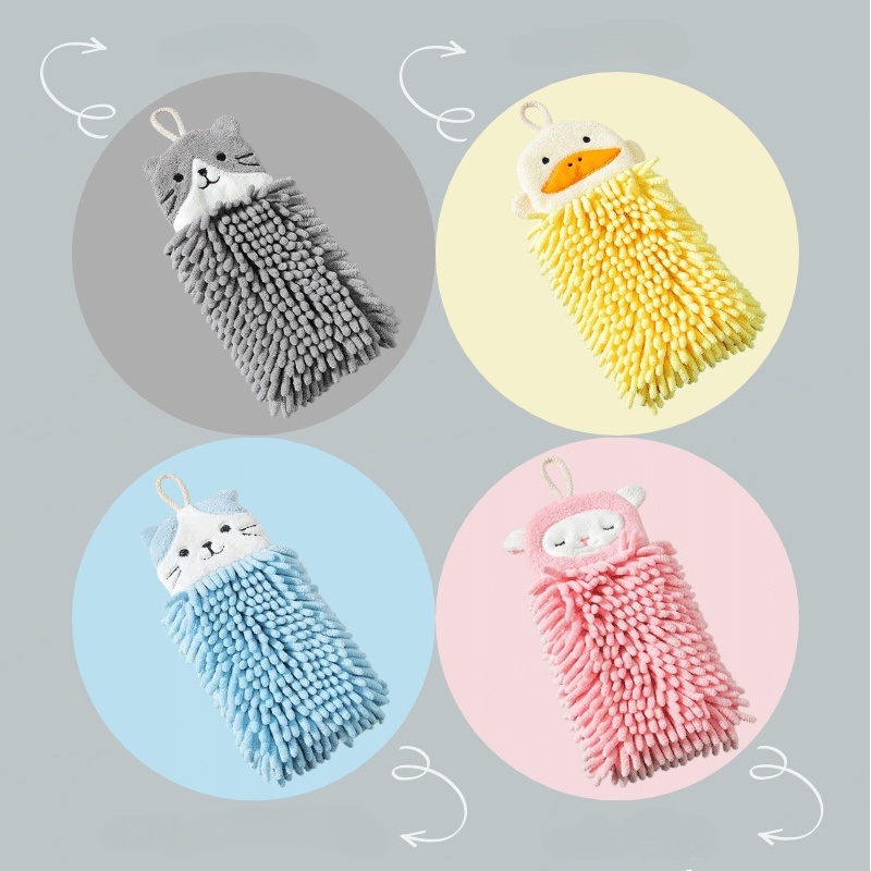 Khăn lau tay nhà bếp treo tường phòng tắm dệt san hô thấm hút nhanh hình thú dễ thương tiện dụng HSU