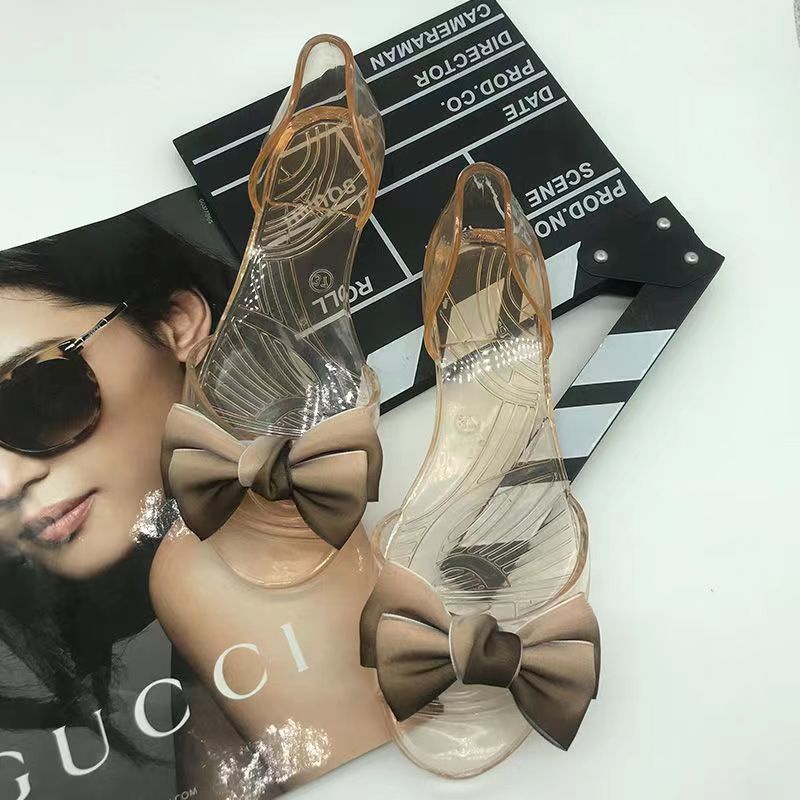 Giày Sandal Nhựa Dẻo Trong Suốt Chống Trượt Đính Nơ Thời Trang Mùa Hè Cho Nữ