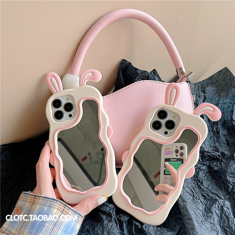 Ốp Điện Thoại Silicone Mềm Mặt Gương Hình Tai Thỏ Cho IPhone 11 12 13 14 Pro Promax IPhone 6 6s 7 8 Plus X XS XR XSmax Sự Bảo Vệ
